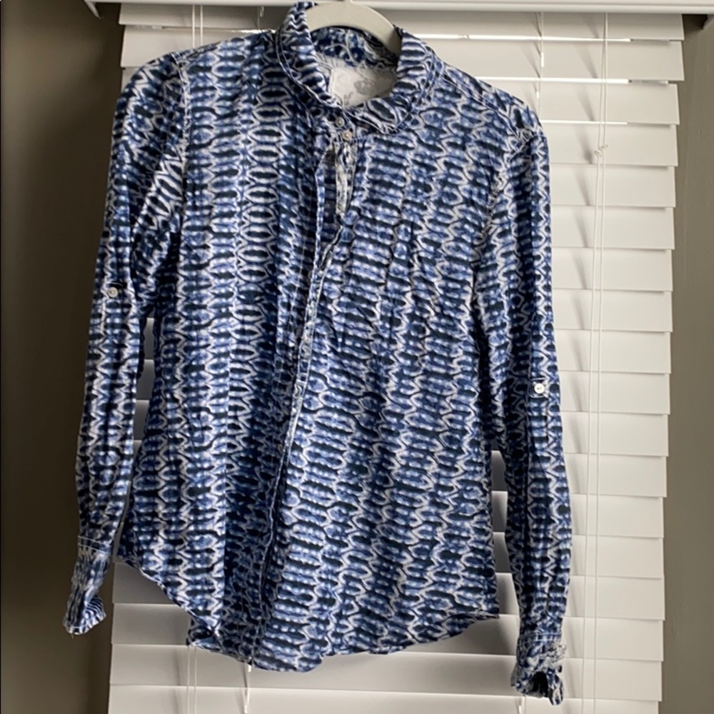 Blue and white casual button down.